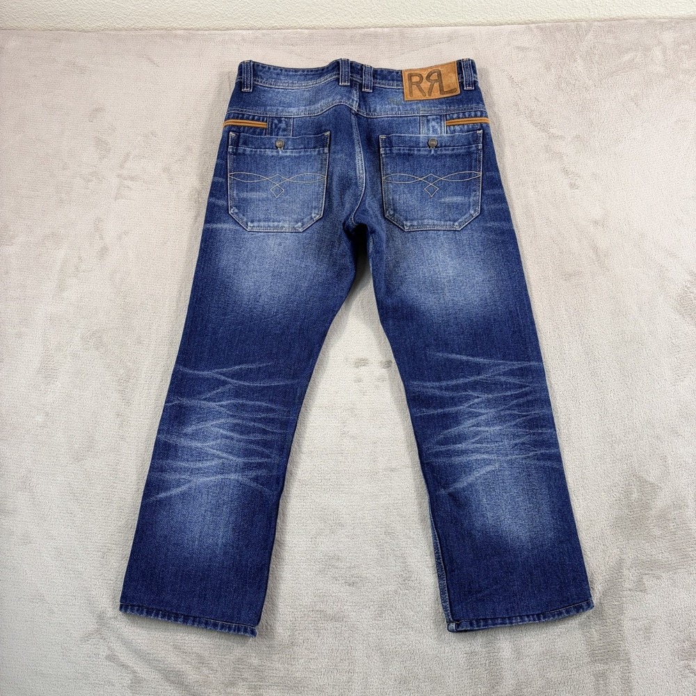 RRL Double RL Ralph Lauren Service Jeans‎ Blue Whiskering Fade Men 34x27.5 RARE